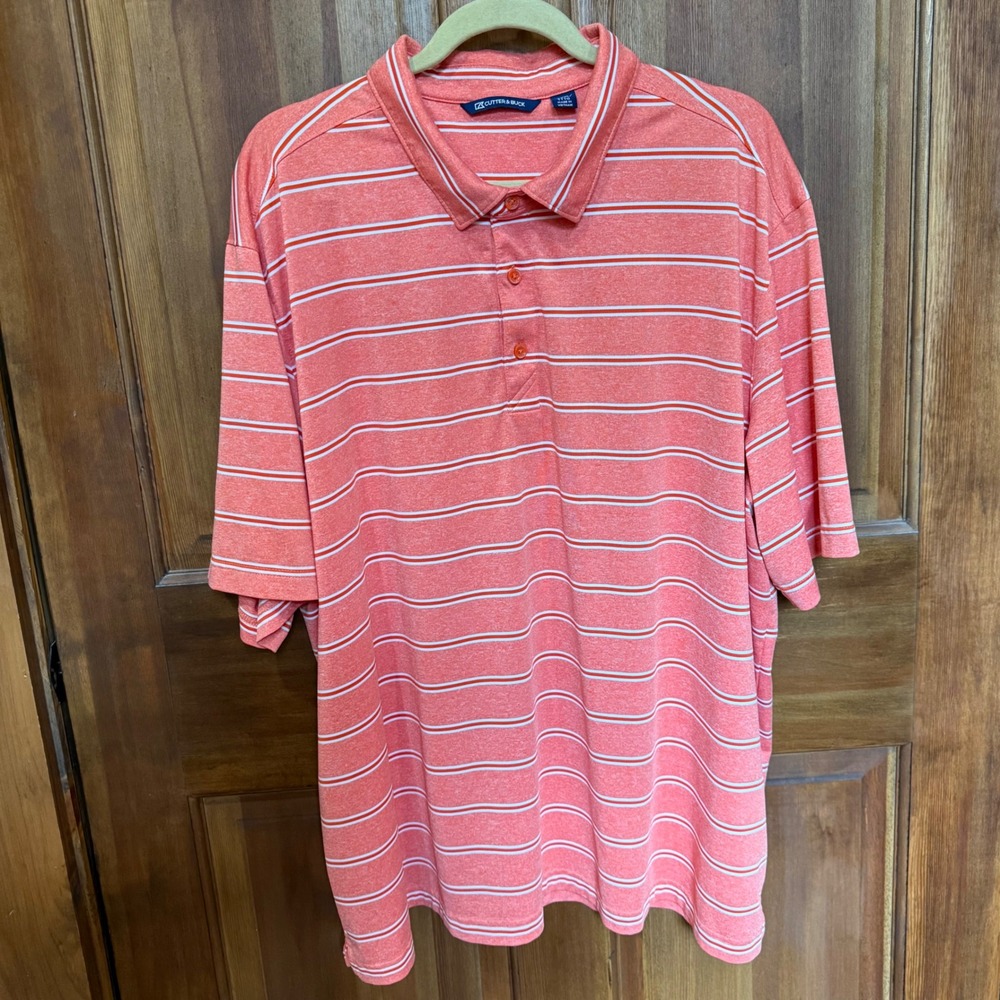 Cutter & Buck Mens XXXL Orange Striped Short Sleeve Golf Polo Shirt Stretch EUCk